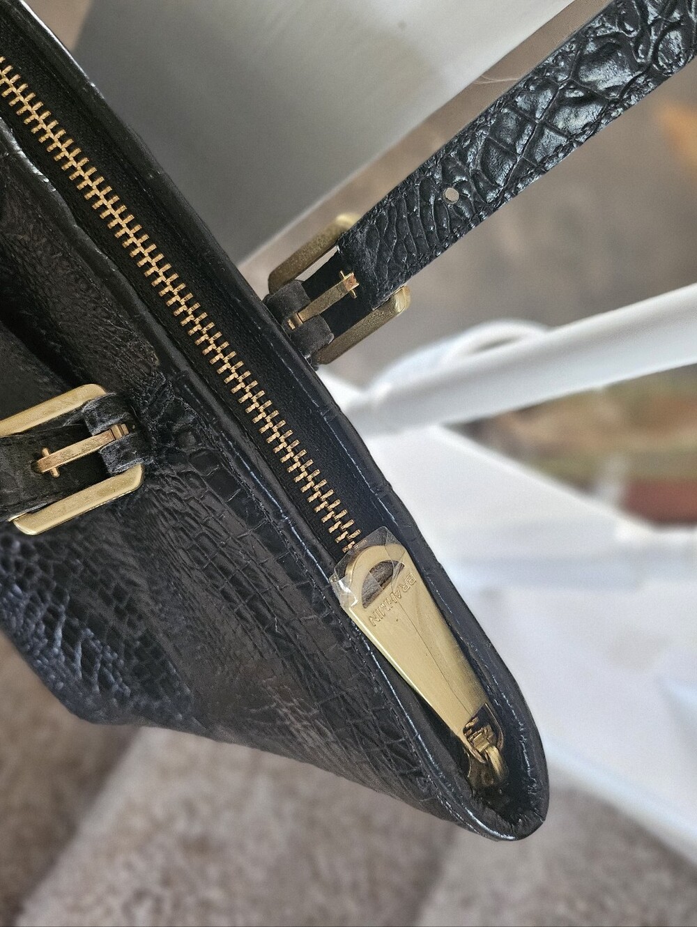 Brahmin Asher Tote Black Croc-Embossed Tote Bag with Gold Hardware - Picture 8 of 12